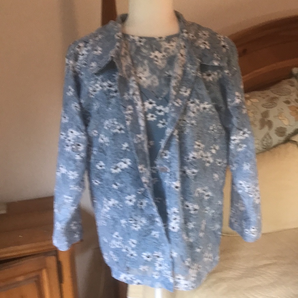 Vintage Designers Original Blue Floral Shirt set W/ Over-Shirt Oversized Small